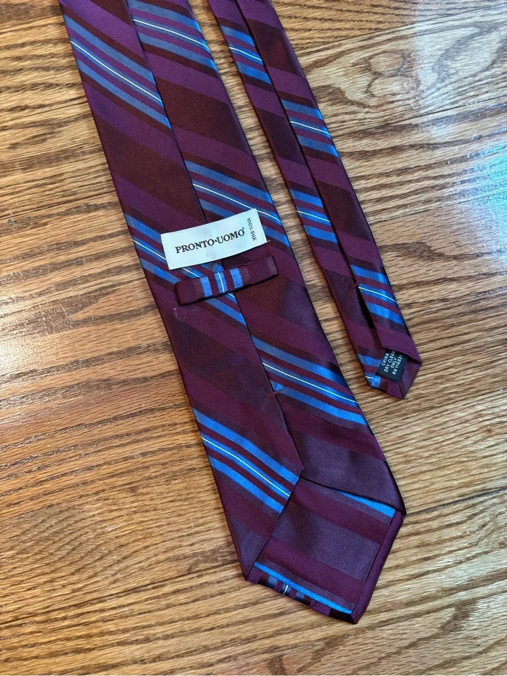 Pronto Uomo 100% Silk Burgundy Blue Striped Tie